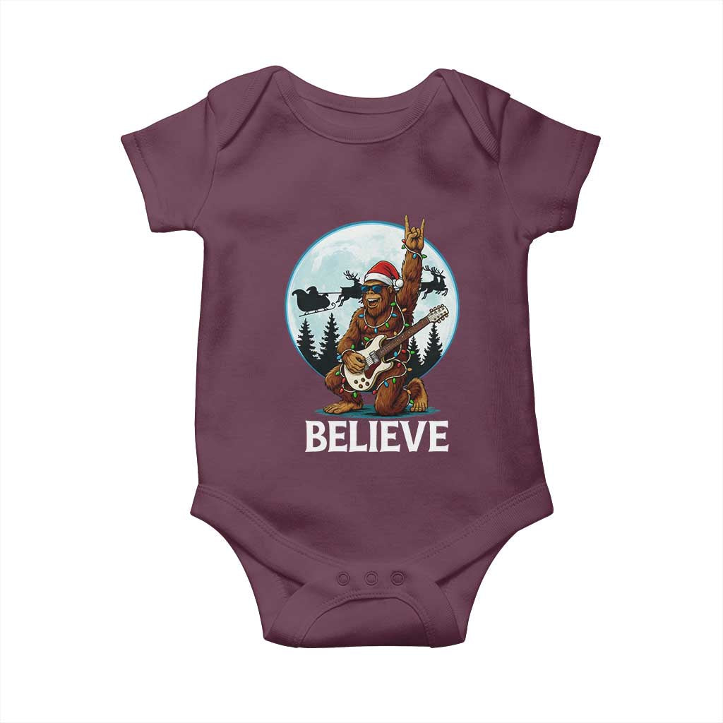 Christmas Bigfoot Baby Onesie Believe Funny Santa Rock N Roll TS12 Maroon Print Your Wear
