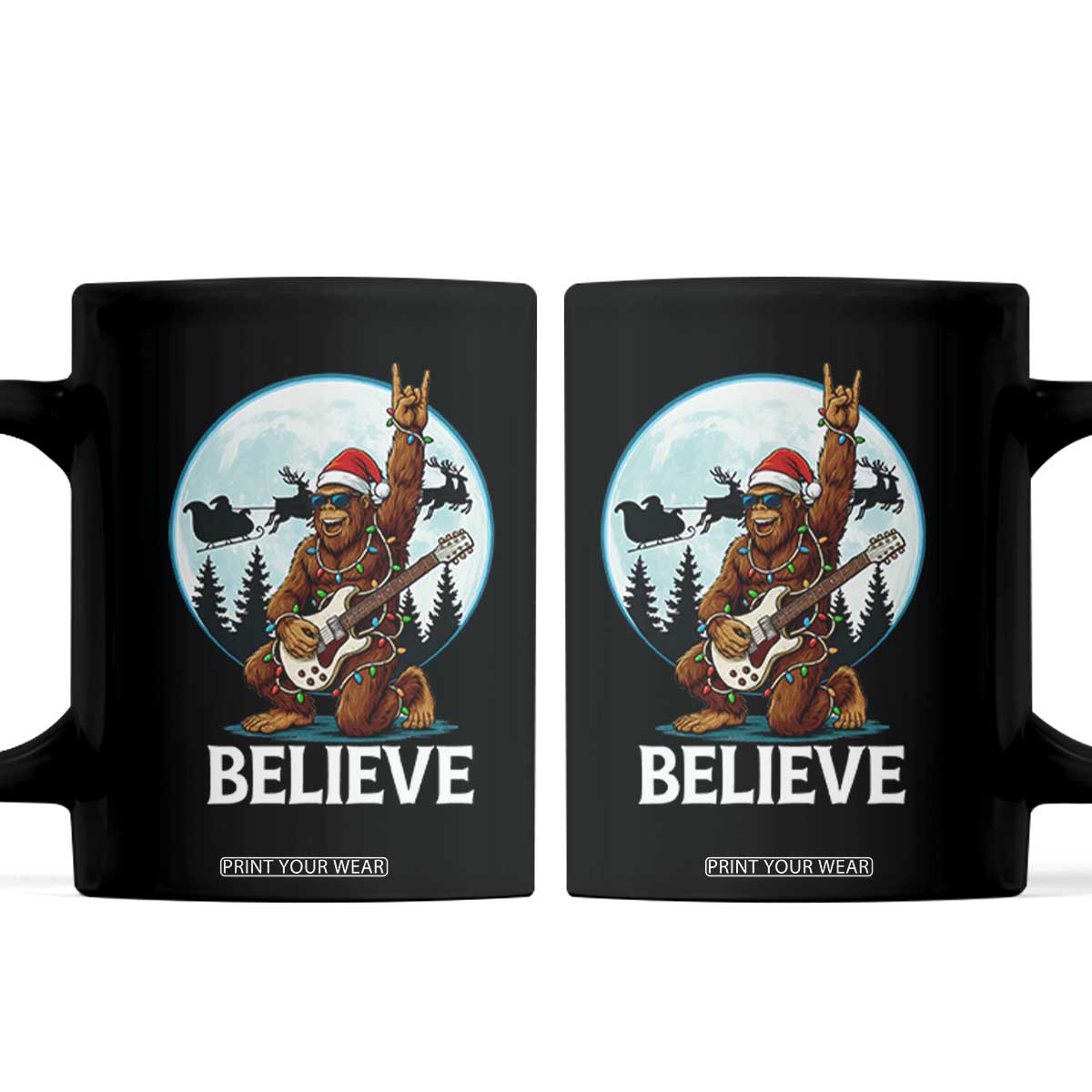 Christmas Bigfoot Coffee Mug Believe Funny Santa Rock N Roll TS12 Black Print Your Wear