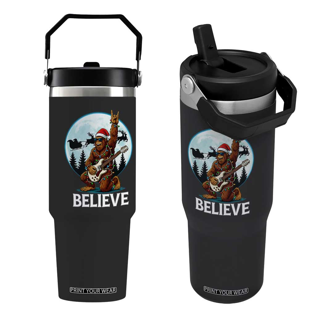 Christmas Bigfoot Flip Straw Tumbler Believe Funny Santa Rock N Roll TS12 One Size: 30 oz Black Print Your Wear