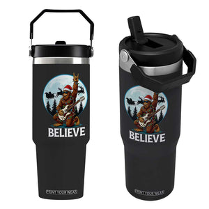 Christmas Bigfoot Flip Straw Tumbler Believe Funny Santa Rock N Roll TS12 One Size: 30 oz Black Print Your Wear