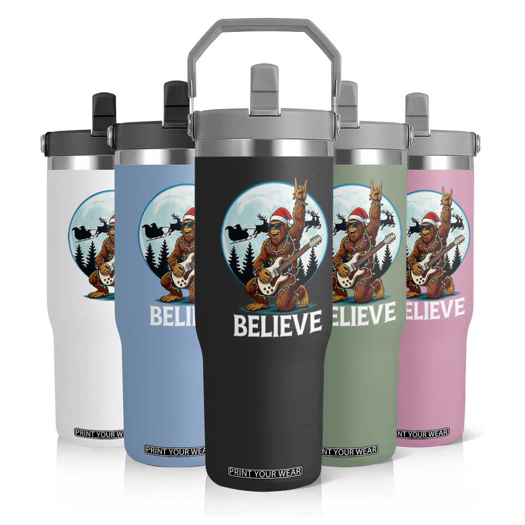 Christmas Bigfoot Flip Straw Tumbler Believe Funny Santa Rock N Roll TS12 Print Your Wear