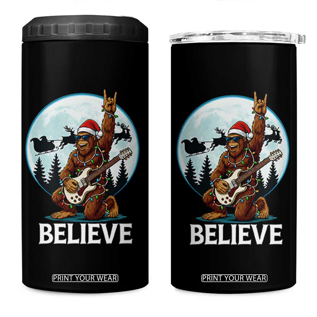 Christmas Bigfoot 4 in 1 Can Cooler Tumbler Believe Funny Santa Rock N Roll TS12 One Size: 16 oz Black Print Your Wear