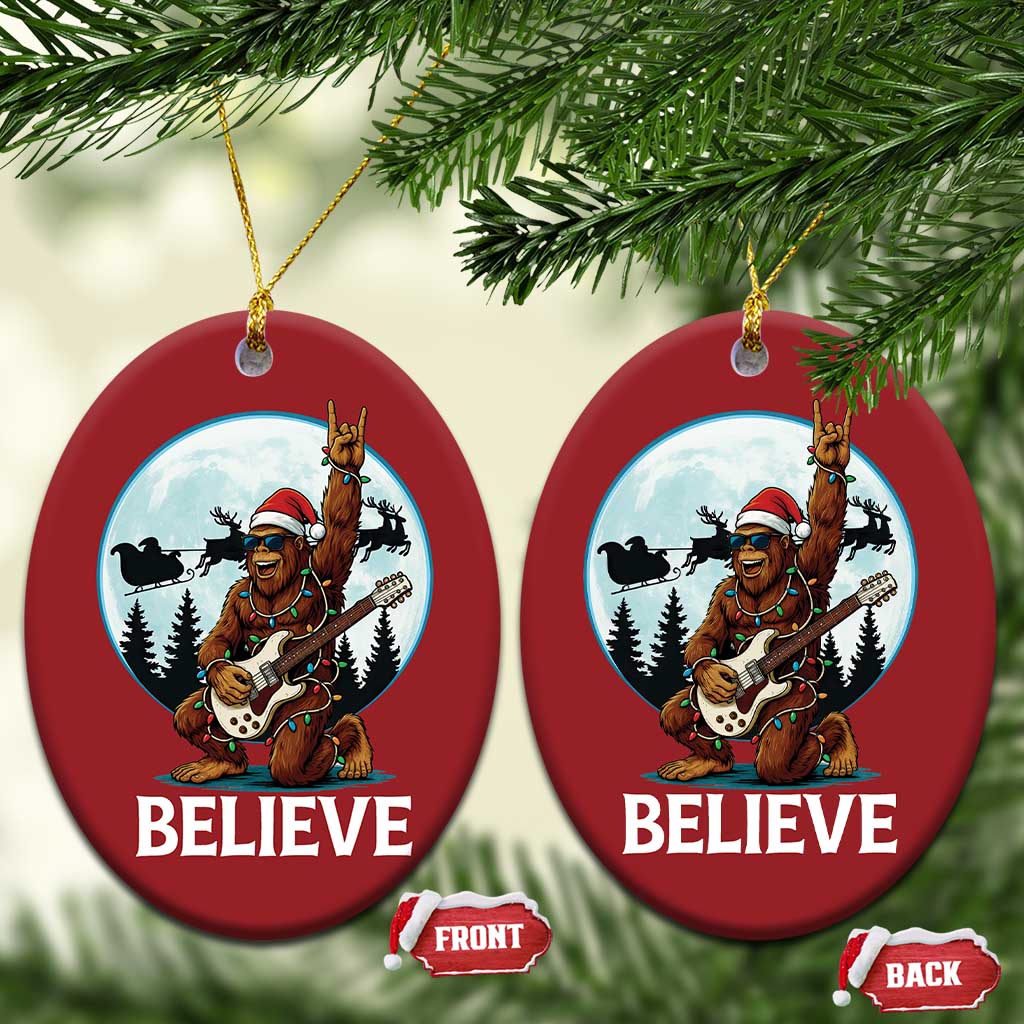Xmas Bigfoot Christmas Ornament Believe Funny Santa Rock N Roll TS12 Oval Red Print Your Wear