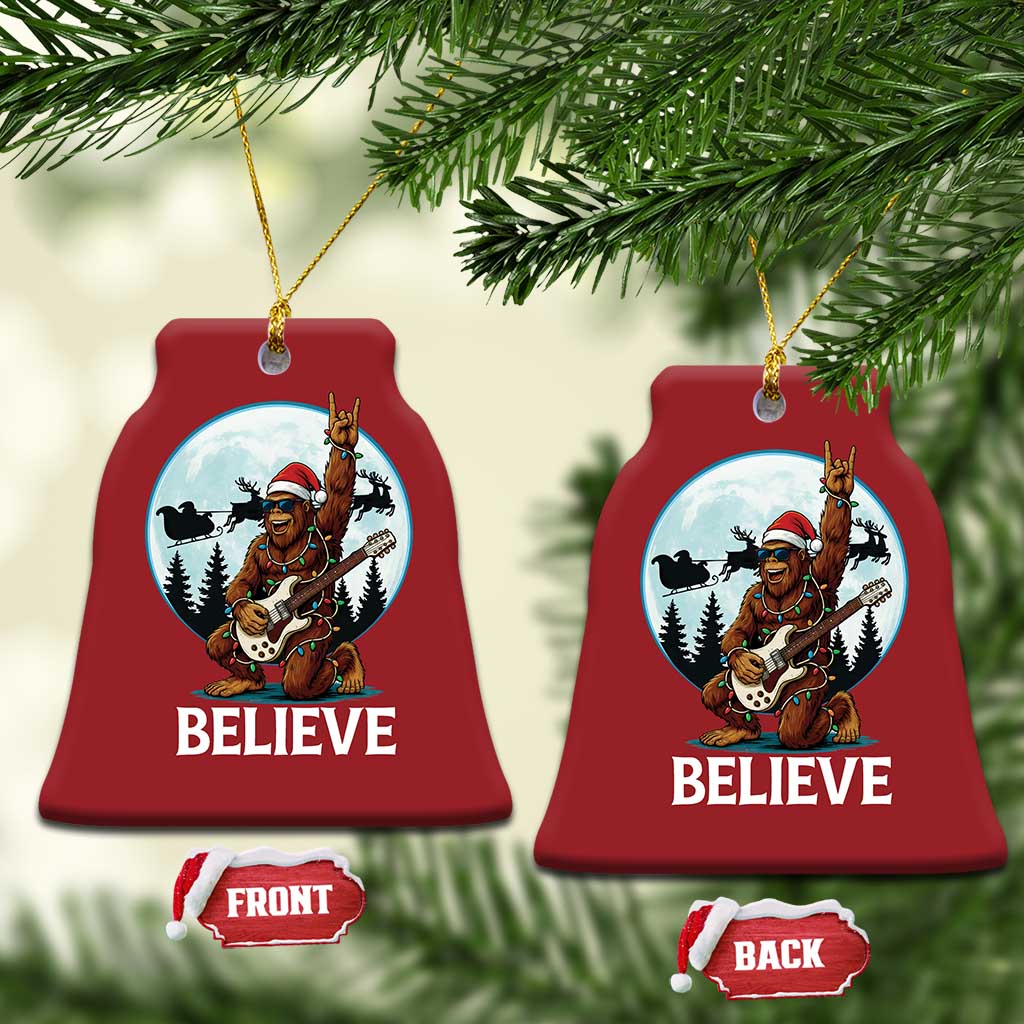 Xmas Bigfoot Christmas Ornament Believe Funny Santa Rock N Roll TS12 Bell Flake Red Print Your Wear