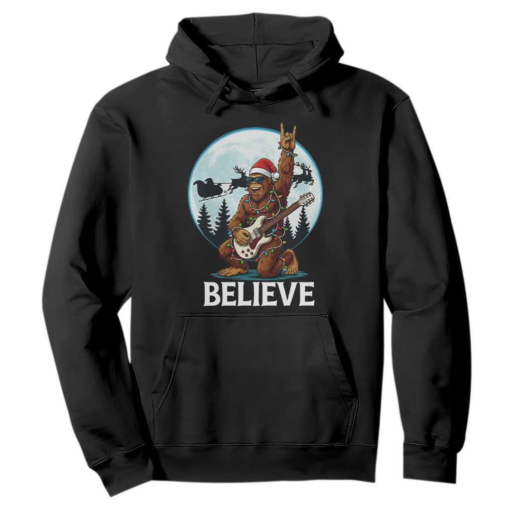 Christmas Bigfoot Hoodie Believe Funny Santa Rock N Roll TS12 Black Print Your Wear
