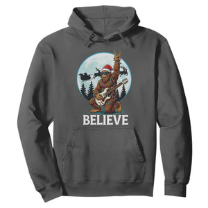Christmas Bigfoot Hoodie Believe Funny Santa Rock N Roll TS12 Dark Heather Print Your Wear