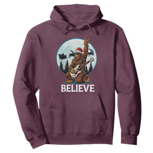 Christmas Bigfoot Hoodie Believe Funny Santa Rock N Roll TS12 Maroon Print Your Wear