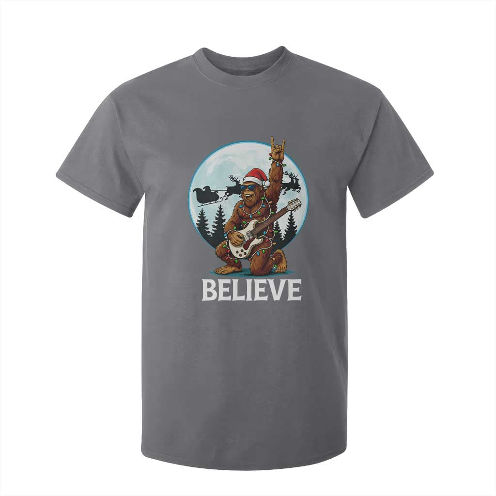 Christmas Bigfoot T Shirt For Kid Believe Funny Santa Rock N Roll TS12 Charcoal Print Your Wear