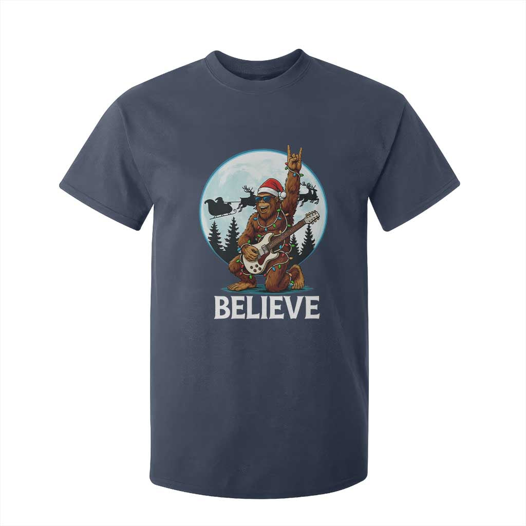 Christmas Bigfoot T Shirt For Kid Believe Funny Santa Rock N Roll TS12 Navy Print Your Wear