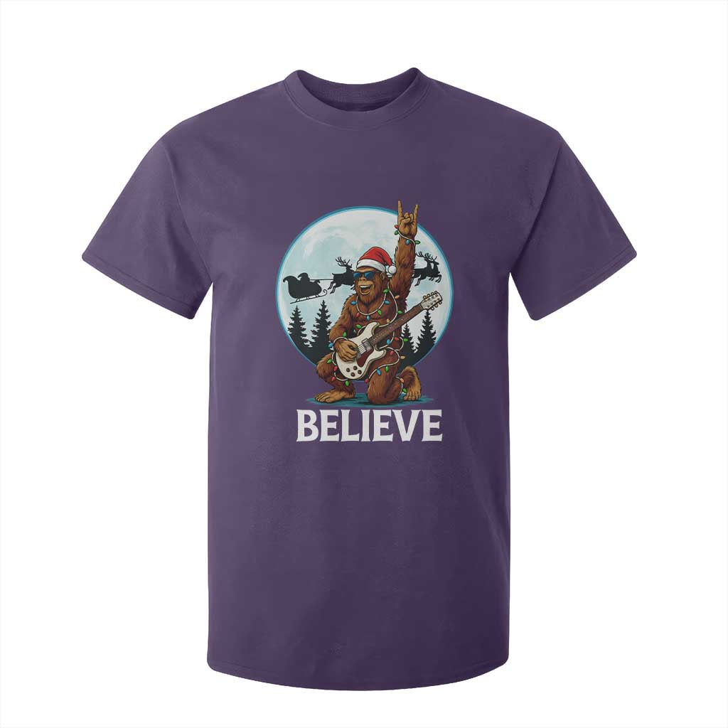 Christmas Bigfoot T Shirt For Kid Believe Funny Santa Rock N Roll TS12 Purple Print Your Wear