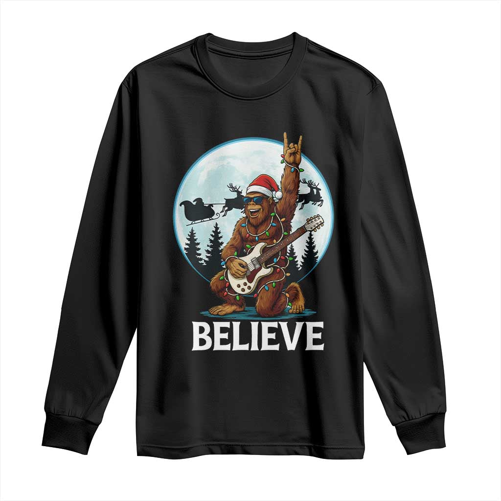 Christmas Bigfoot Long Sleeve Shirt Believe Funny Santa Rock N Roll TS12 Black Print Your Wear