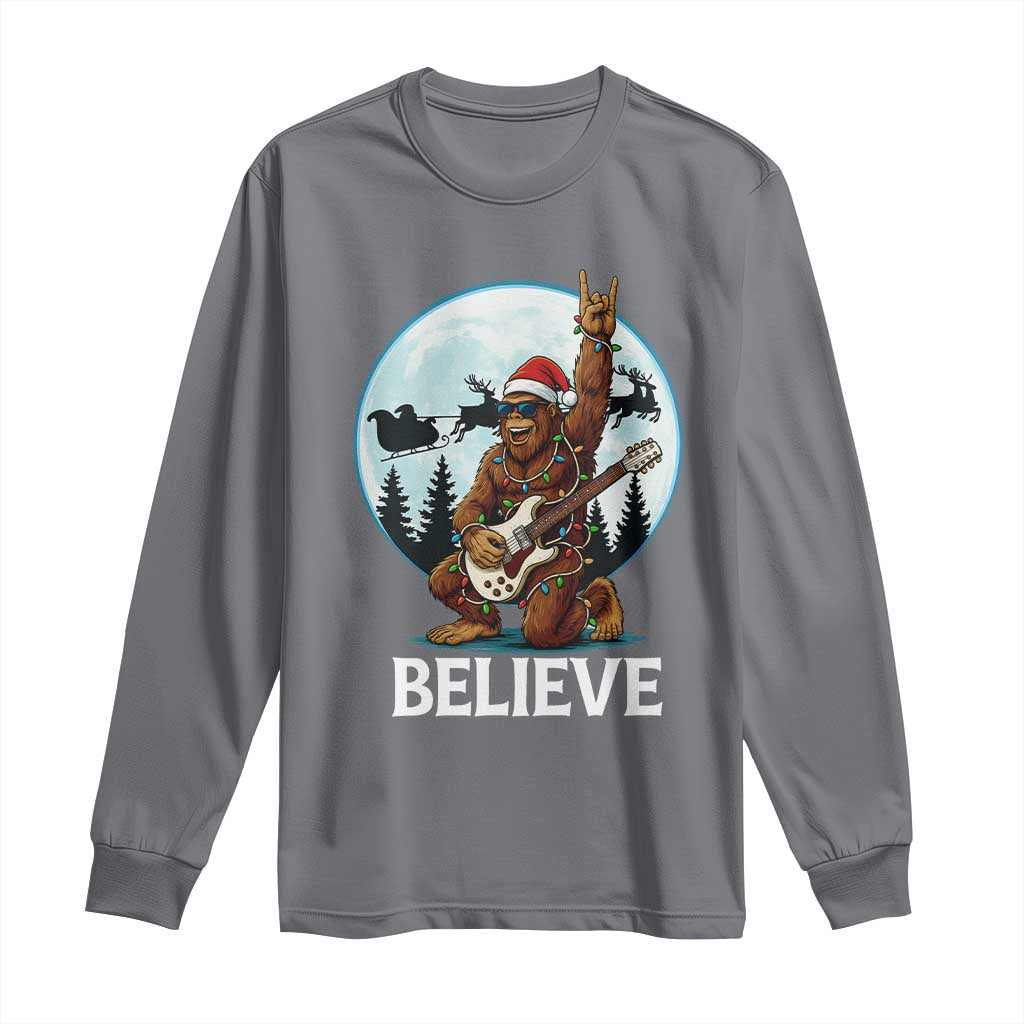 Christmas Bigfoot Long Sleeve Shirt Believe Funny Santa Rock N Roll TS12 Charcoal Print Your Wear