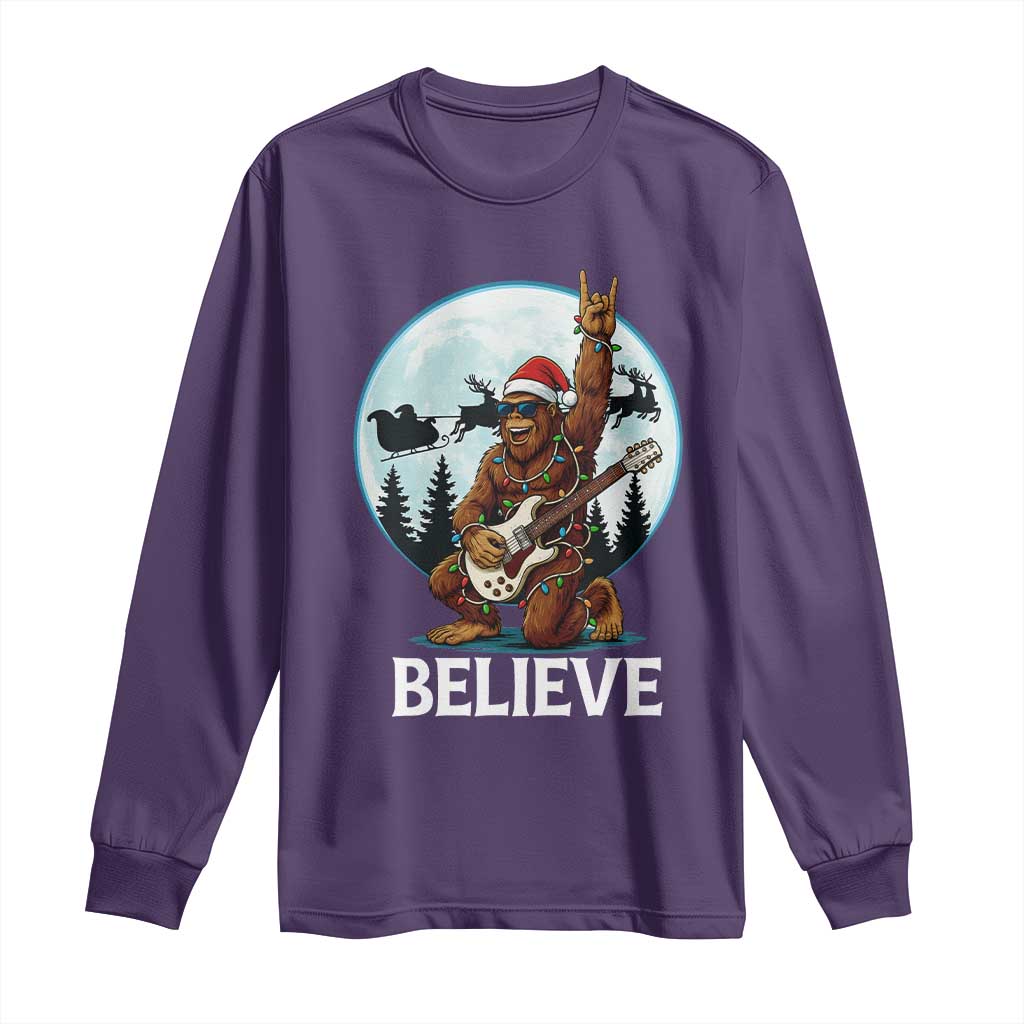 Christmas Bigfoot Long Sleeve Shirt Believe Funny Santa Rock N Roll TS12 Purple Print Your Wear