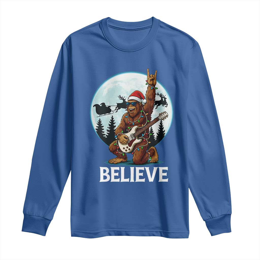 Christmas Bigfoot Long Sleeve Shirt Believe Funny Santa Rock N Roll TS12 Royal Blue Print Your Wear