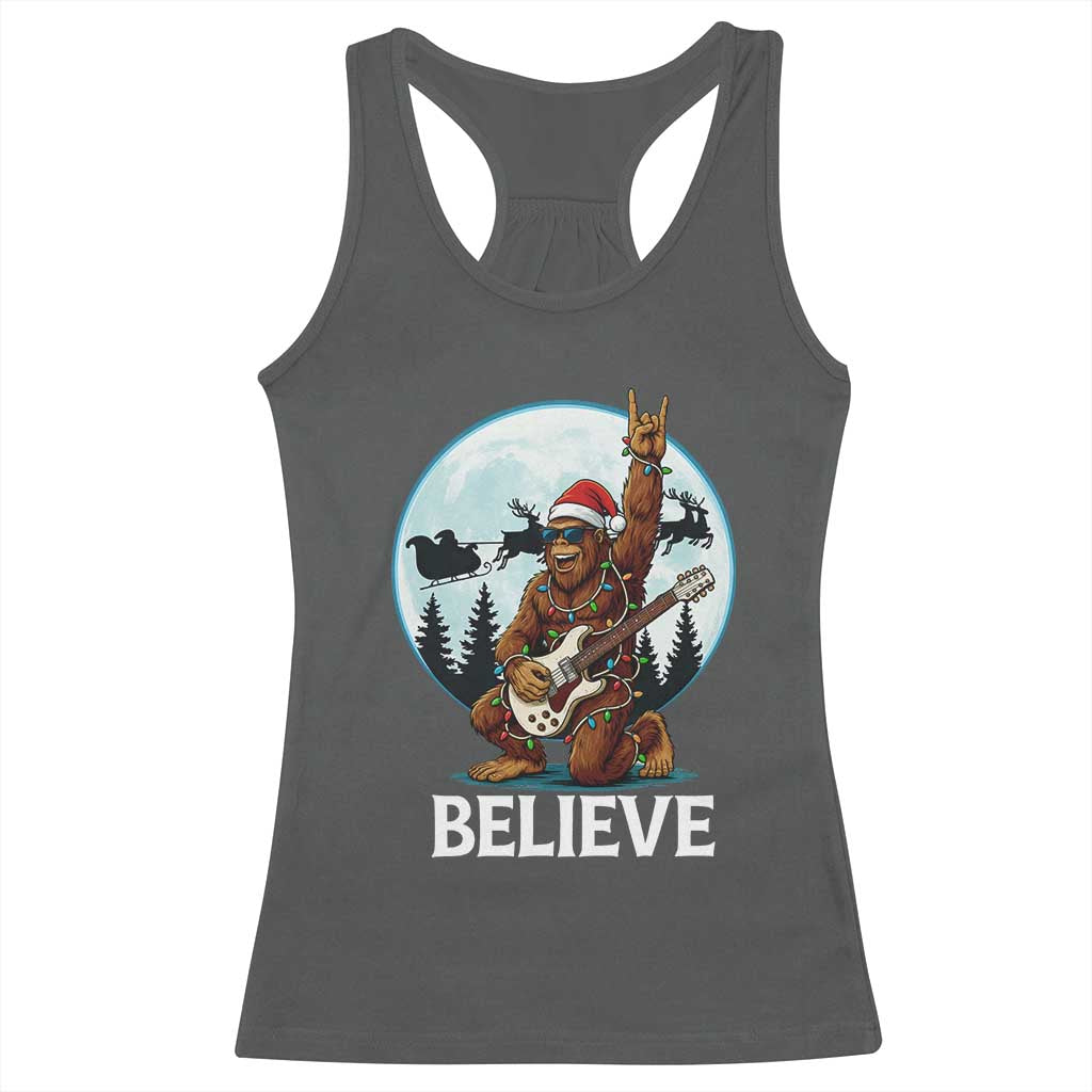 Christmas Bigfoot Racerback Tank Top Believe Funny Santa Rock N Roll TS12 Dark Heather Print Your Wear