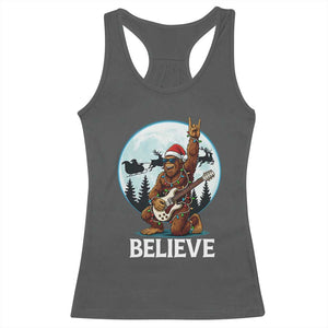 Christmas Bigfoot Racerback Tank Top Believe Funny Santa Rock N Roll TS12 Dark Heather Print Your Wear
