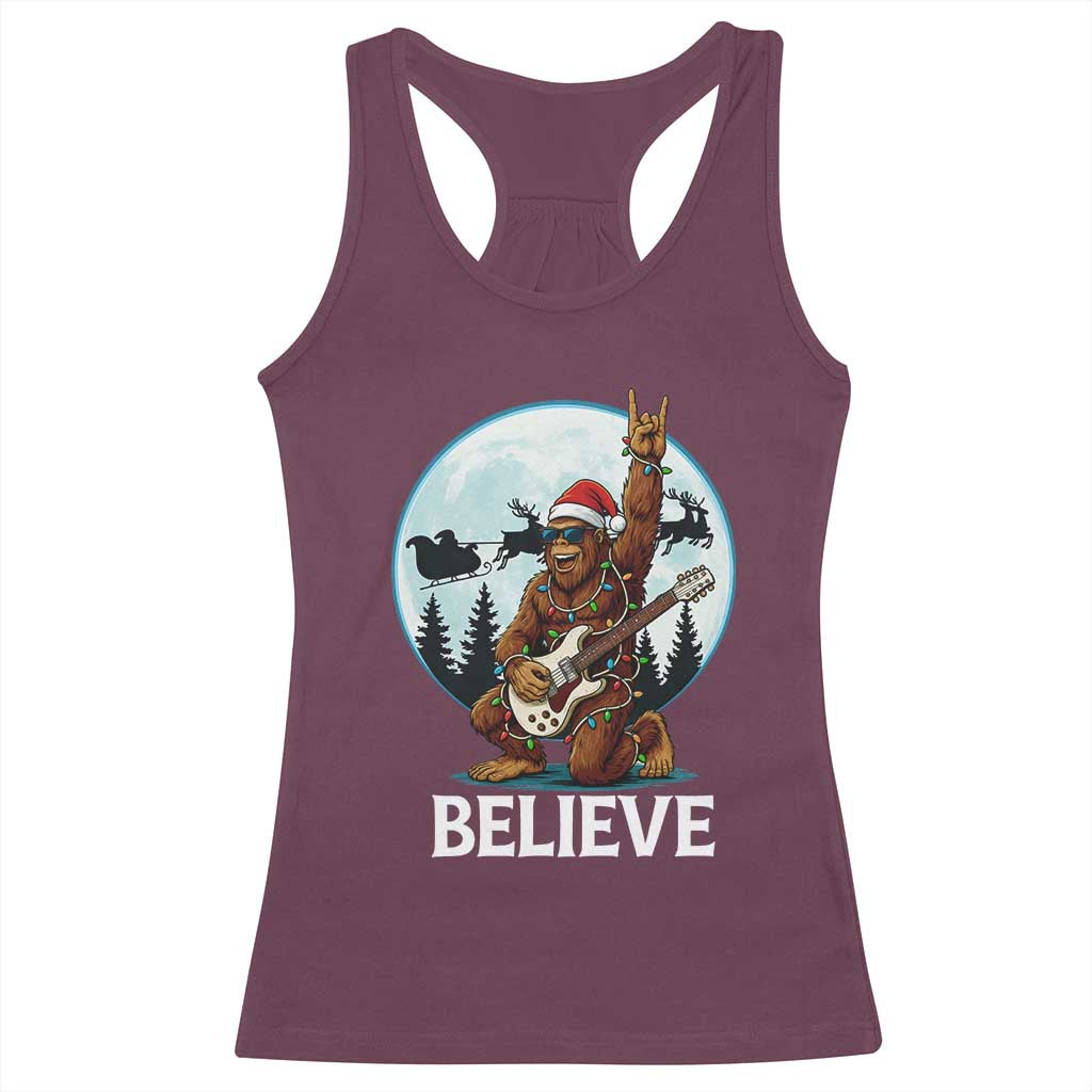 Christmas Bigfoot Racerback Tank Top Believe Funny Santa Rock N Roll TS12 Maroon Print Your Wear