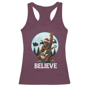 Christmas Bigfoot Racerback Tank Top Believe Funny Santa Rock N Roll TS12 Maroon Print Your Wear