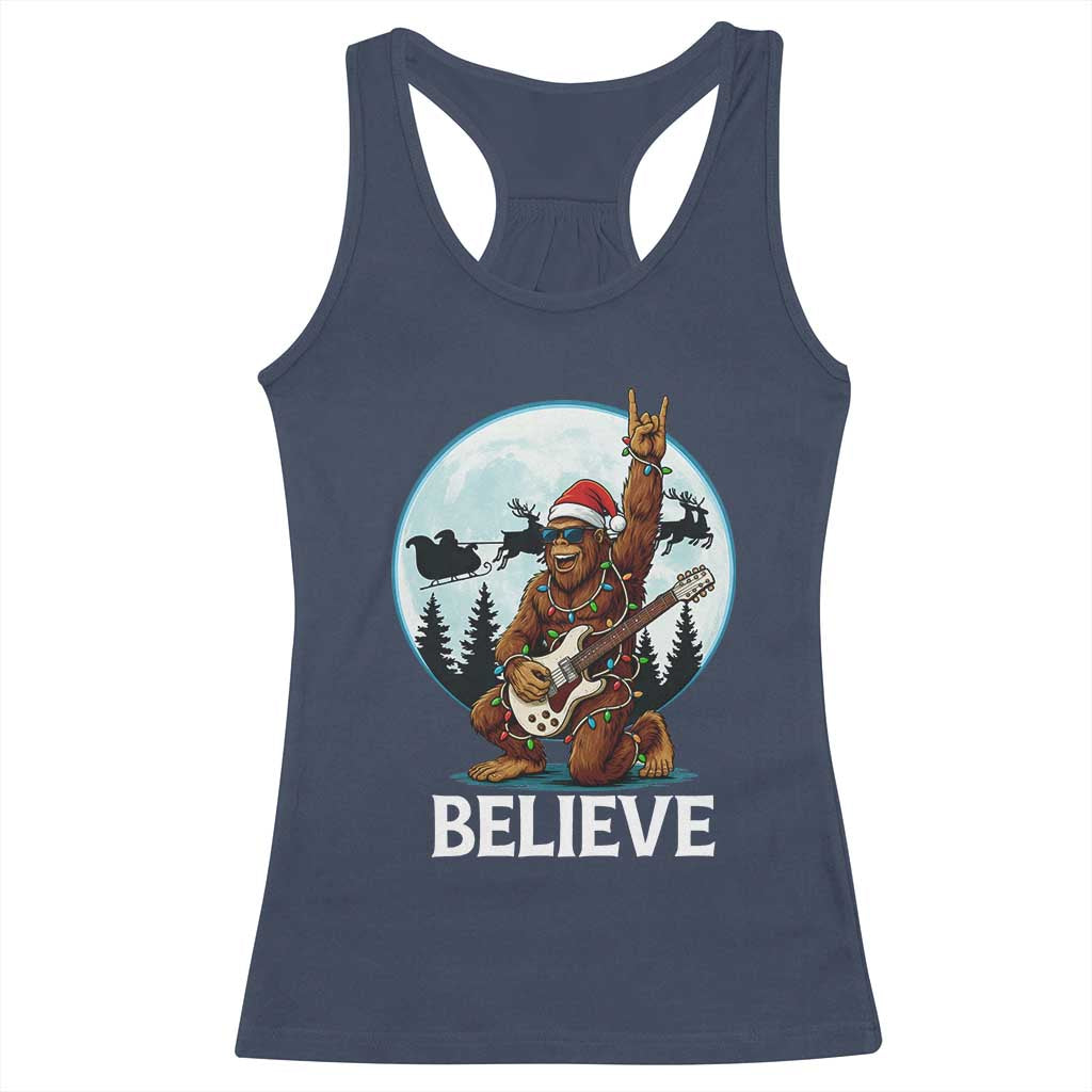 Christmas Bigfoot Racerback Tank Top Believe Funny Santa Rock N Roll TS12 Navy Print Your Wear