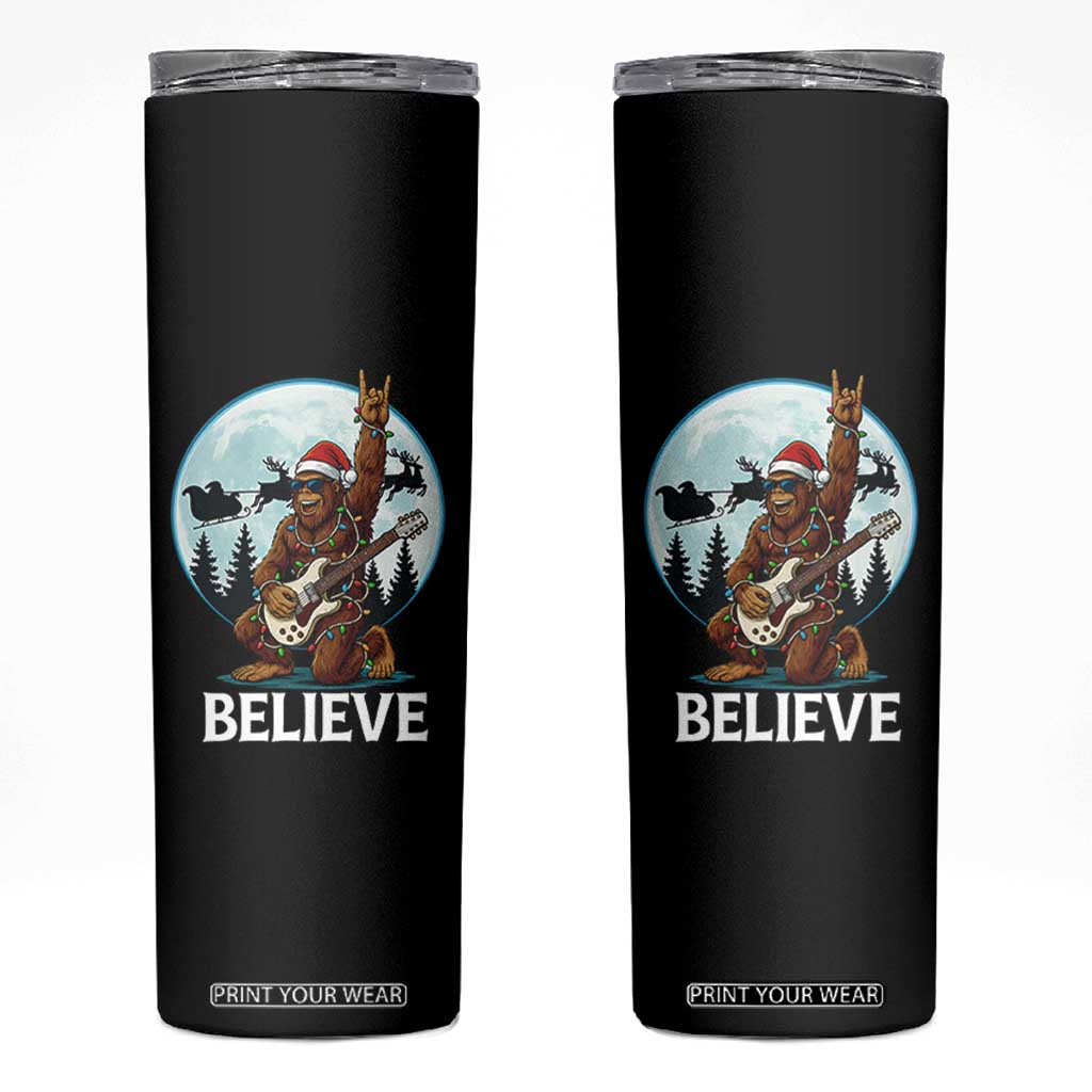 Christmas Bigfoot Skinny Tumbler Believe Funny Santa Rock N Roll TS12 Black Print Your Wear