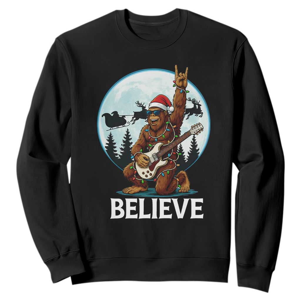 Christmas Bigfoot Sweatshirt Believe Funny Santa Rock N Roll TS12 Black Print Your Wear