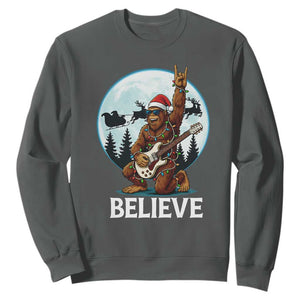 Christmas Bigfoot Sweatshirt Believe Funny Santa Rock N Roll TS12 Dark Heather Print Your Wear