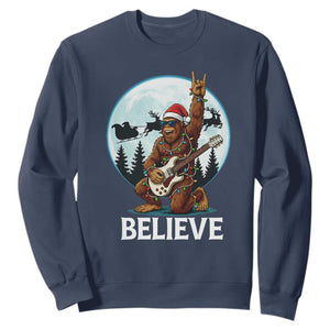 Christmas Bigfoot Sweatshirt Believe Funny Santa Rock N Roll TS12 Navy Print Your Wear