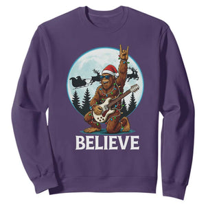 Christmas Bigfoot Sweatshirt Believe Funny Santa Rock N Roll TS12 Purple Print Your Wear