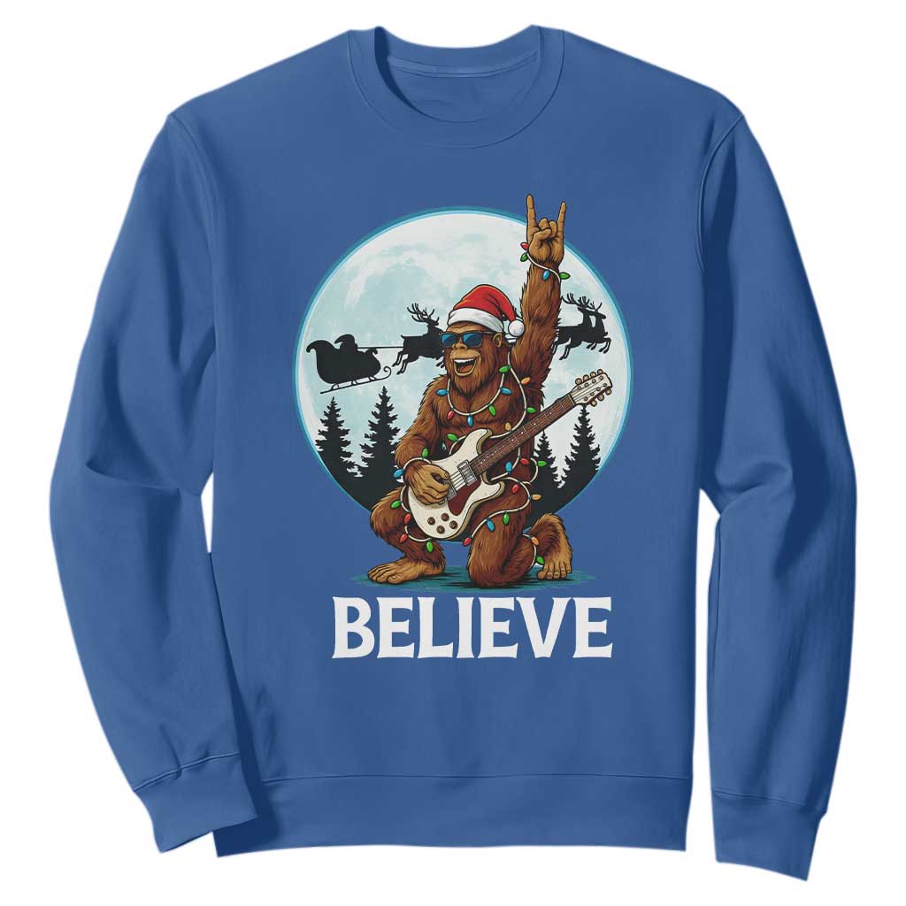 Christmas Bigfoot Sweatshirt Believe Funny Santa Rock N Roll TS12 Royal Blue Print Your Wear