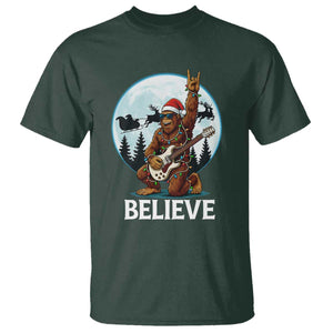 Christmas Bigfoot T Shirt Believe Funny Santa Rock N Roll TS12 Dark Forest Green Print Your Wear