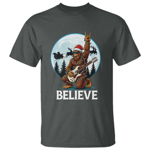 Christmas Bigfoot T Shirt Believe Funny Santa Rock N Roll TS12 Dark Heather Print Your Wear