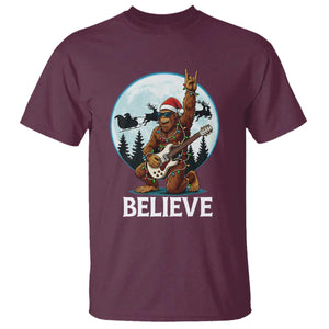 Christmas Bigfoot T Shirt Believe Funny Santa Rock N Roll TS12 Maroon Print Your Wear