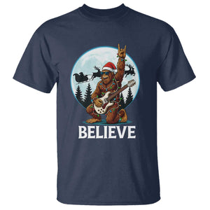 Christmas Bigfoot T Shirt Believe Funny Santa Rock N Roll TS12 Navy Print Your Wear