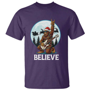 Christmas Bigfoot T Shirt Believe Funny Santa Rock N Roll TS12 Purple Print Your Wear