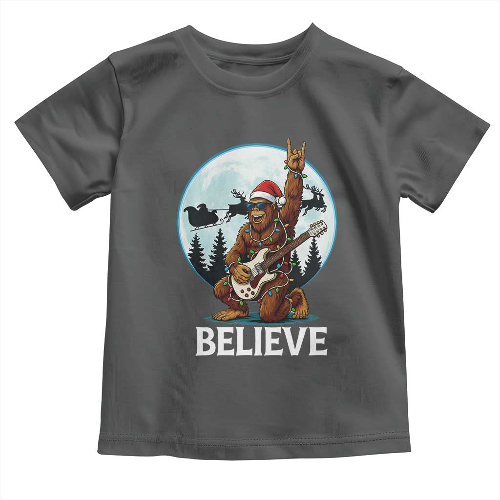 Christmas Bigfoot Toddler T Shirt Believe Funny Santa Rock N Roll TS12 Dark Heather Print Your Wear