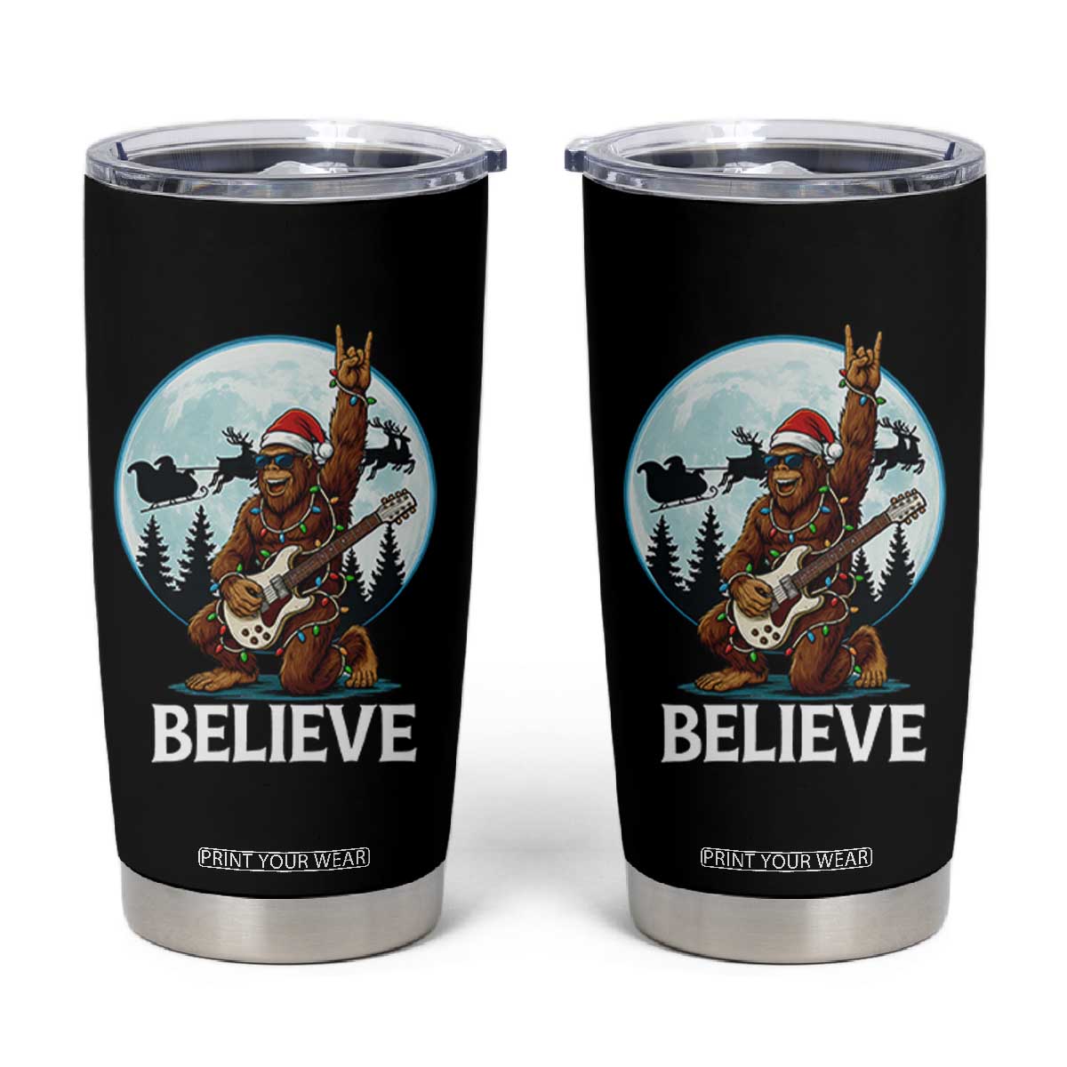 Christmas Bigfoot Tumbler Cup Believe Funny Santa Rock N Roll TS12 Black Print Your Wear