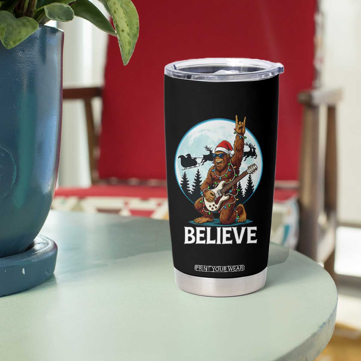 Christmas Bigfoot Tumbler Cup Believe Funny Santa Rock N Roll TS12 Print Your Wear