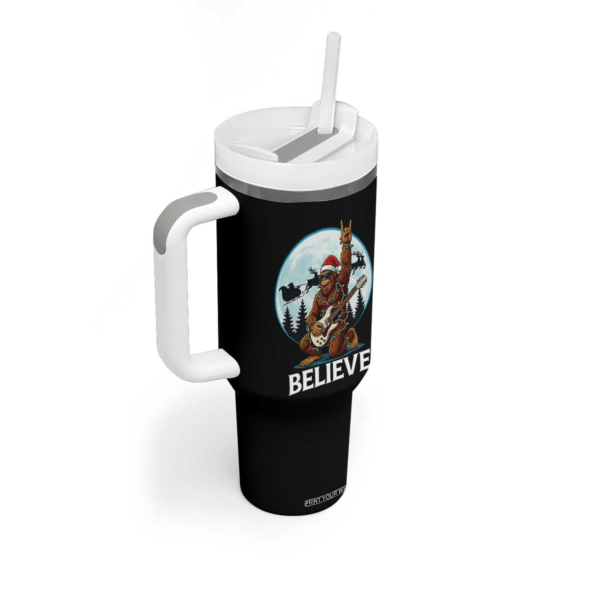 Christmas Bigfoot Tumbler With Handle Believe Funny Santa Rock N Roll TS12 Print Your Wear