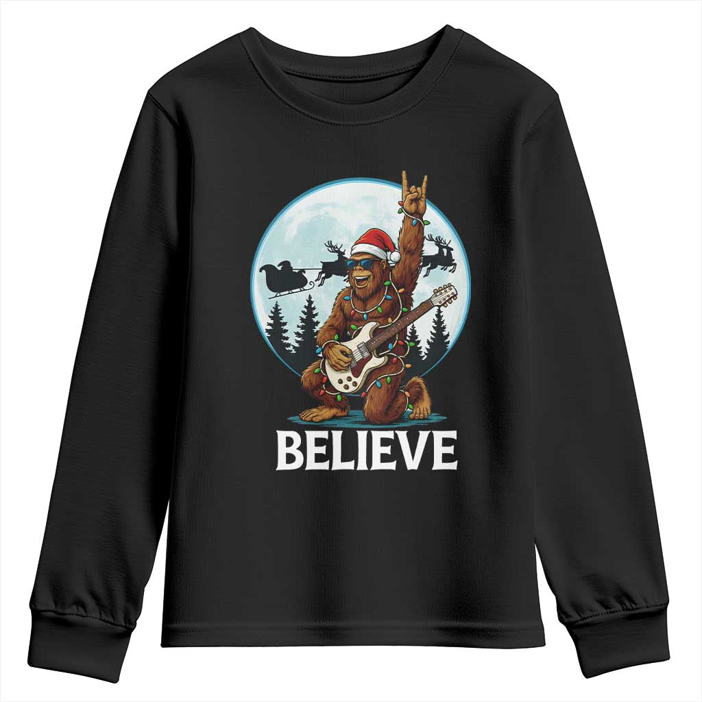 Christmas Bigfoot Youth Sweatshirt Believe Funny Santa Rock N Roll TS12 Black Print Your Wear