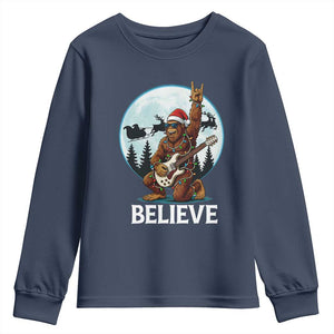 Christmas Bigfoot Youth Sweatshirt Believe Funny Santa Rock N Roll TS12 Navy Print Your Wear