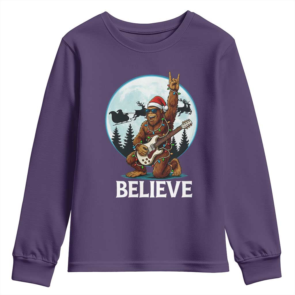 Christmas Bigfoot Youth Sweatshirt Believe Funny Santa Rock N Roll TS12 Purple Print Your Wear