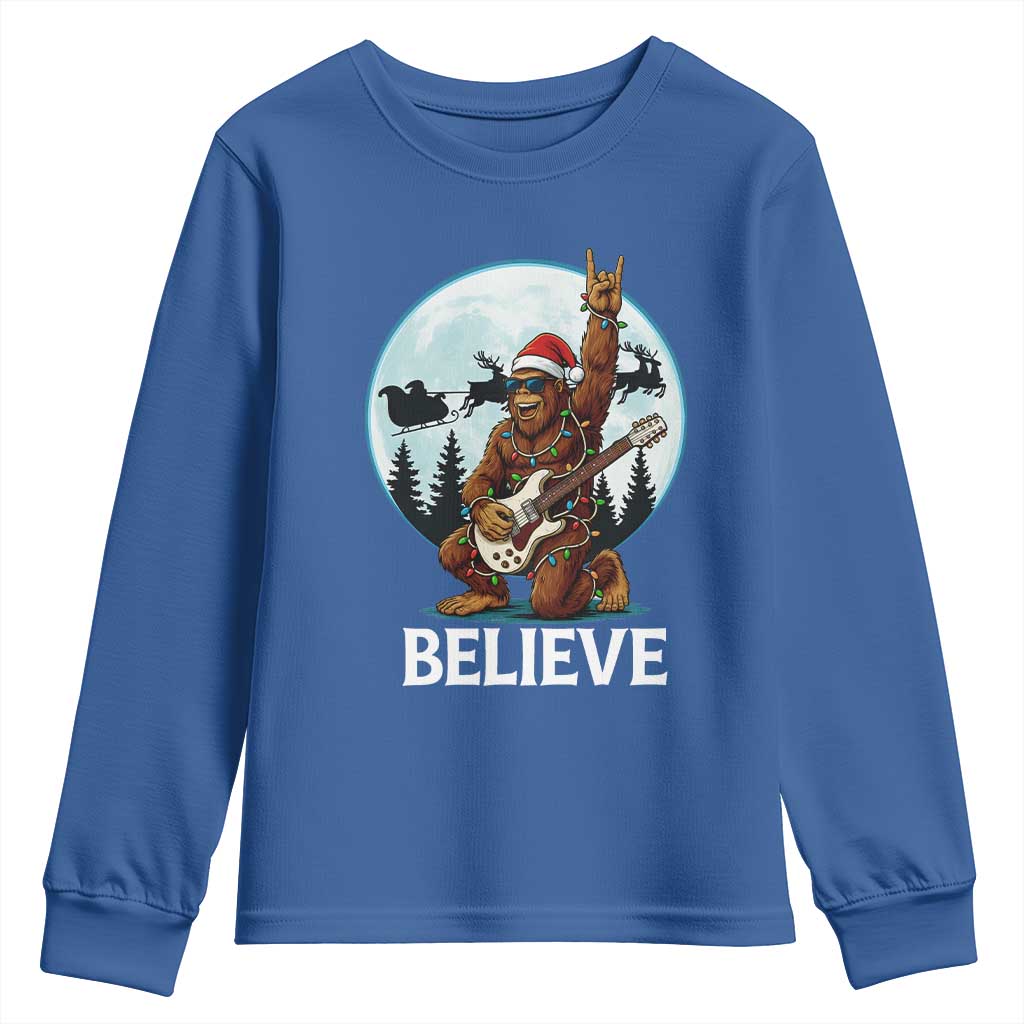 Christmas Bigfoot Youth Sweatshirt Believe Funny Santa Rock N Roll TS12 Royal Blue Print Your Wear