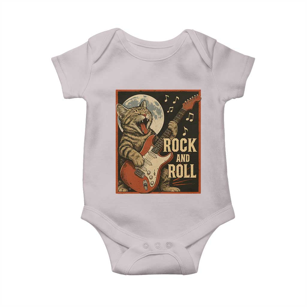 Funny Rock And Roll Baby Onesie Cat Playing Electric Guitar Music Lover TS12 Ice Gray Print Your Wear