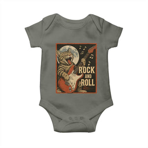 Funny Rock And Roll Baby Onesie Cat Playing Electric Guitar Music Lover TS12 Military Green Print Your Wear