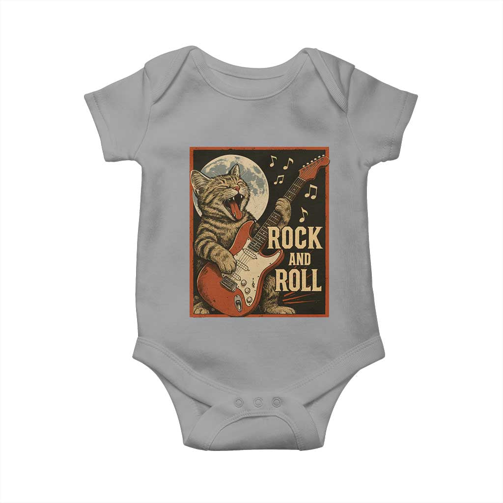 Funny Rock And Roll Baby Onesie Cat Playing Electric Guitar Music Lover TS12 Sport Gray Print Your Wear