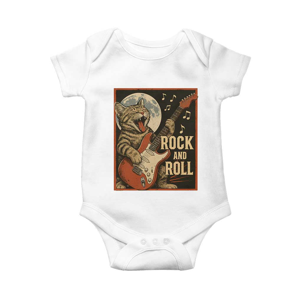 Funny Rock And Roll Baby Onesie Cat Playing Electric Guitar Music Lover TS12 White Print Your Wear