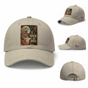 Funny Rock And Roll Baseball Cap Cat Playing Electric Guitar Music Lover TS12 Baseball Cap Universal Fit Beige Print Your Wear