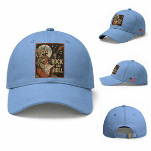 Funny Rock And Roll Baseball Cap Cat Playing Electric Guitar Music Lover TS12 Baseball Cap Universal Fit Light Blue Print Your Wear