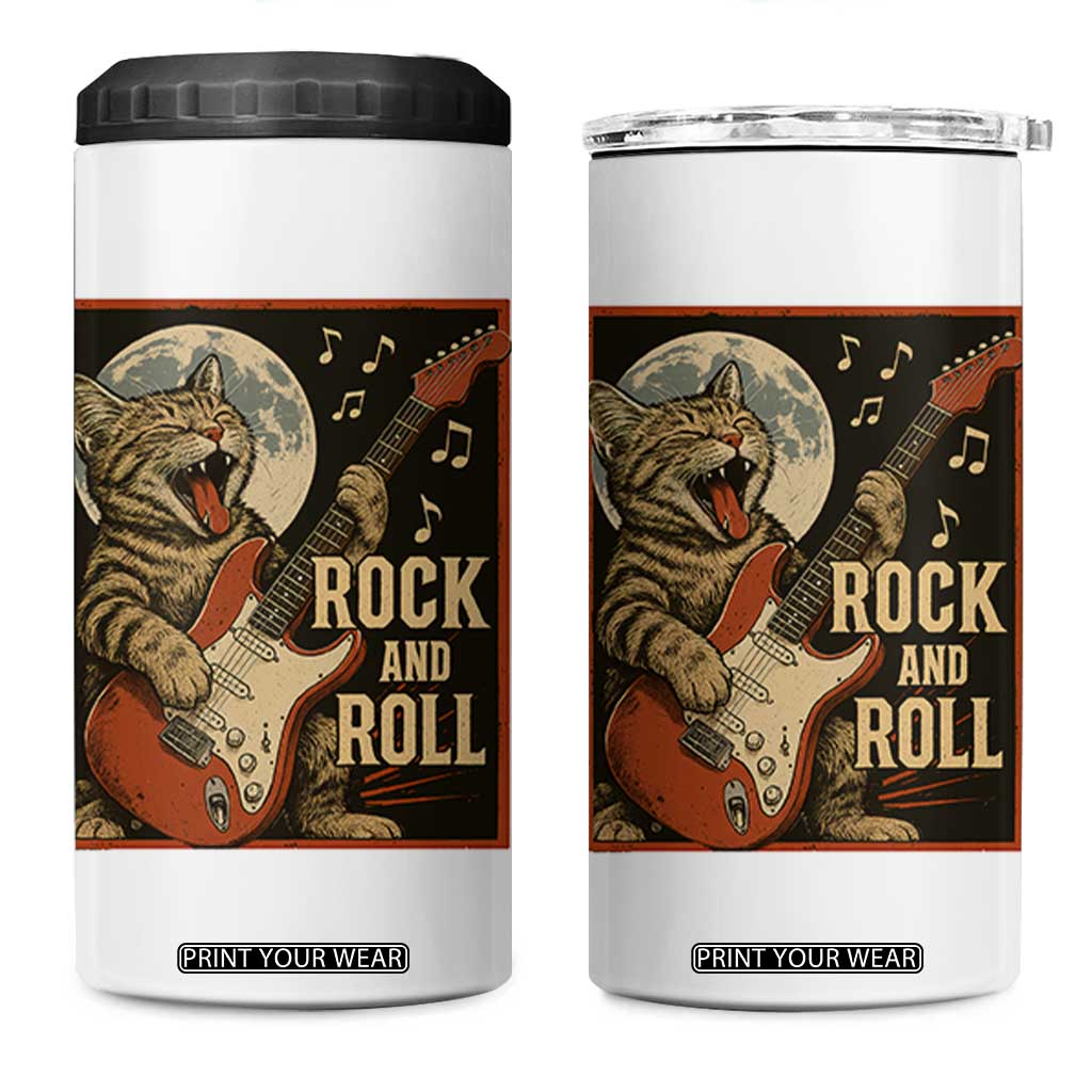 Funny Rock And Roll 4 in 1 Can Cooler Tumbler Cat Playing Electric Guitar Music Lover TS12 One Size: 16 oz White Print Your Wear