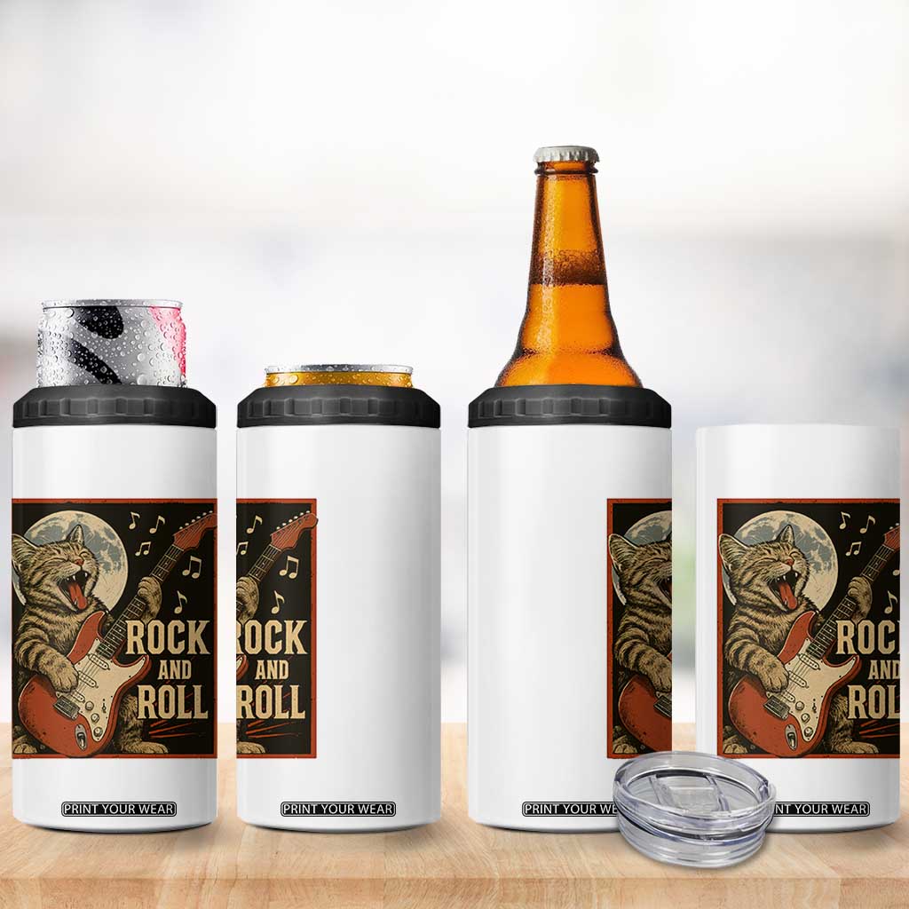 Funny Rock And Roll 4 in 1 Can Cooler Tumbler Cat Playing Electric Guitar Music Lover TS12 Print Your Wear